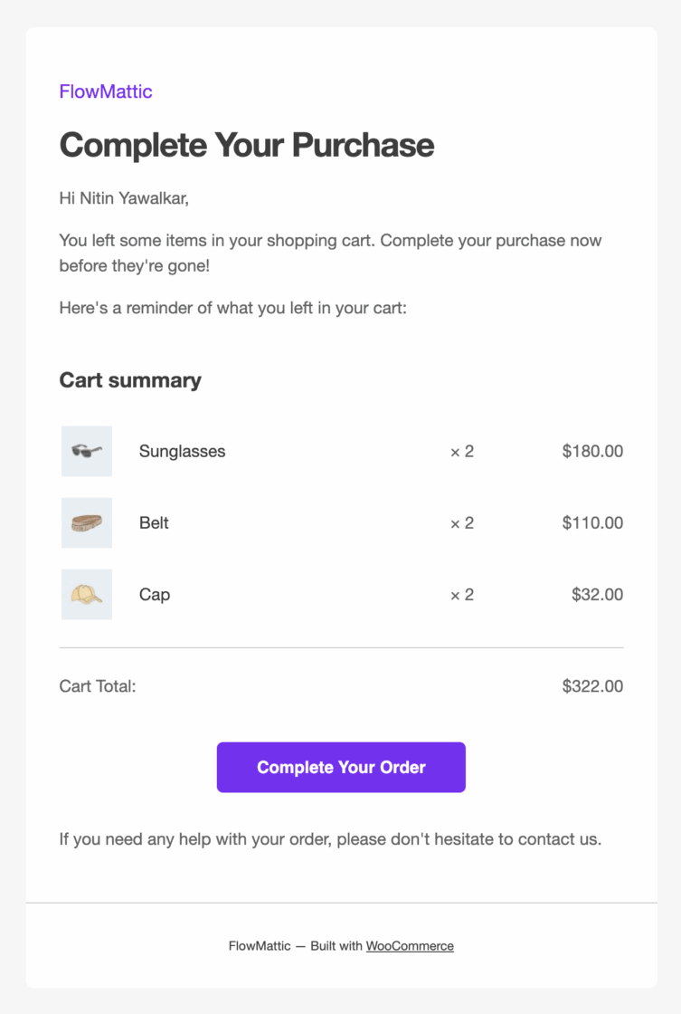 abandoned cart email