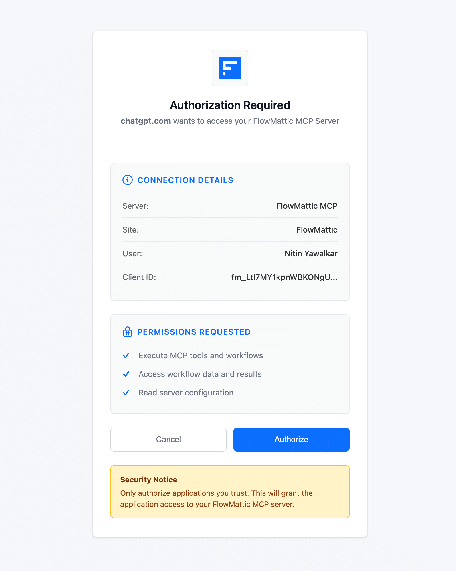 Authorize FlowMattic MCP Server in FlowMattic 5.4.0