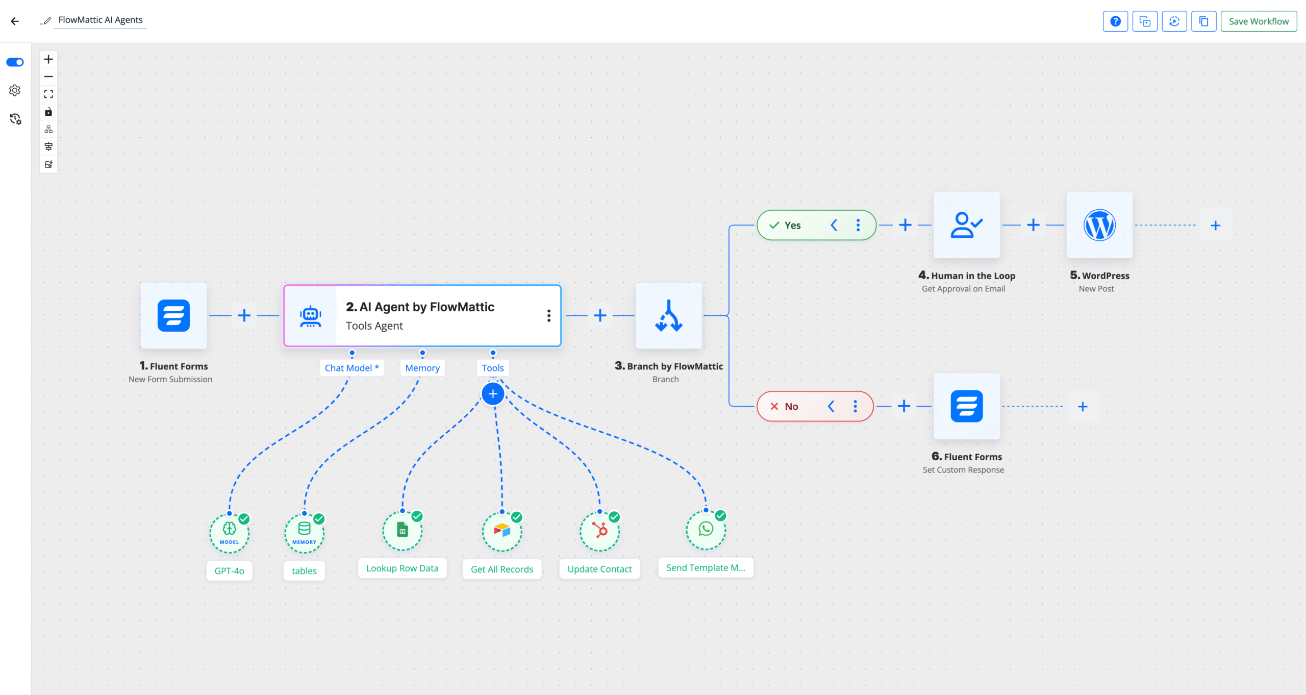 Ai agents workflow builder screen