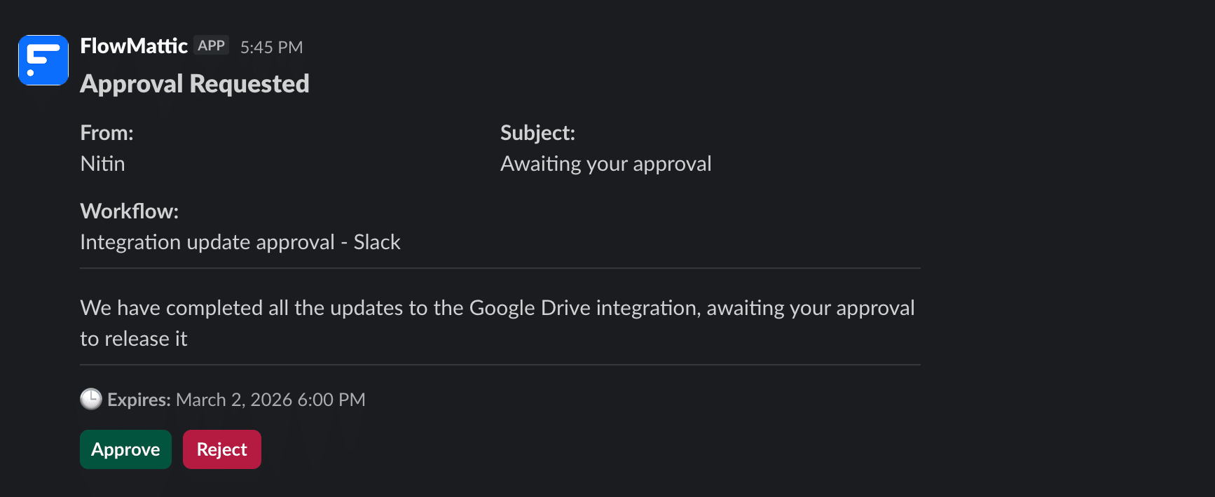 FlowMattic HITL - Slack approval