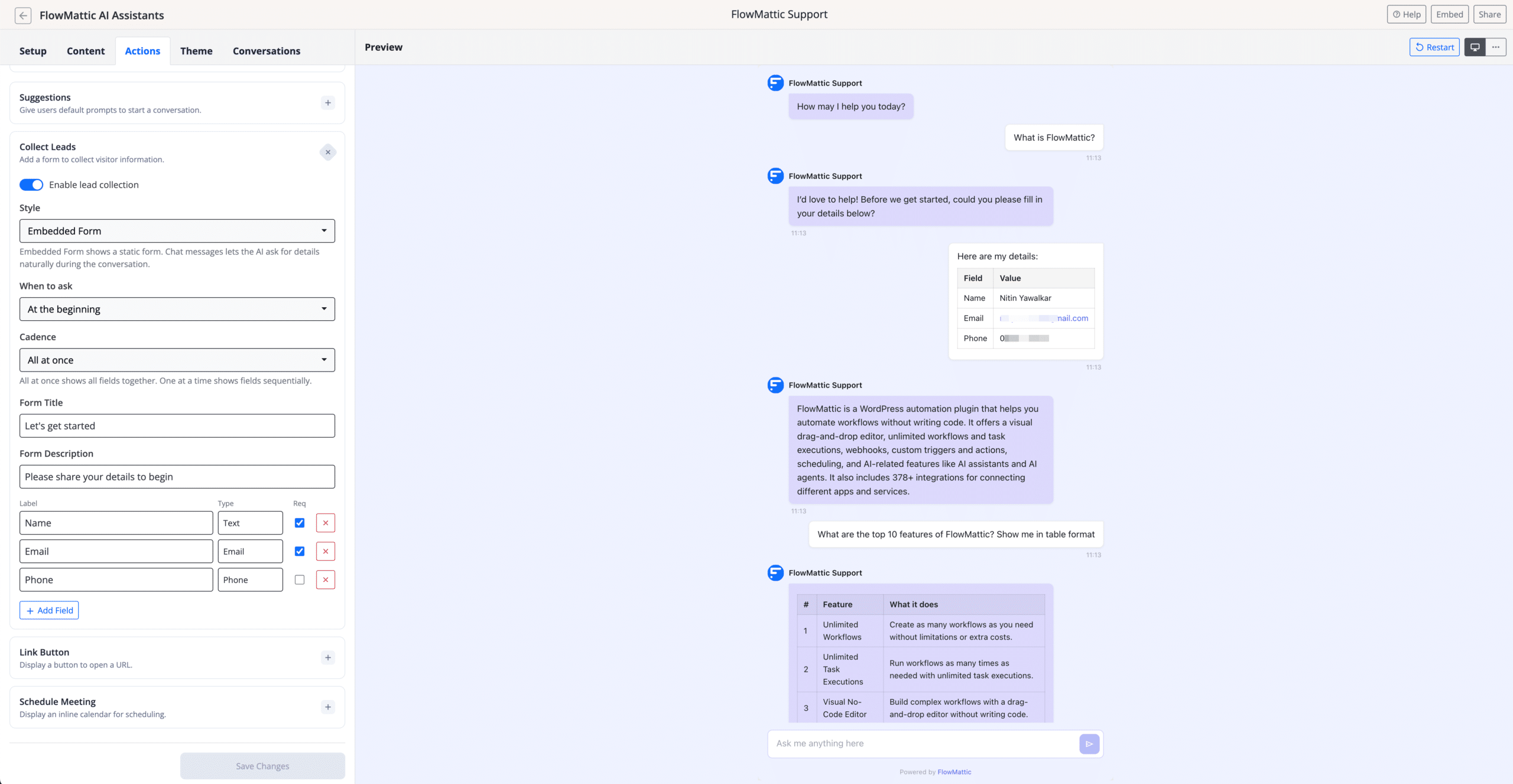 AI Assistants - actions and improved ui