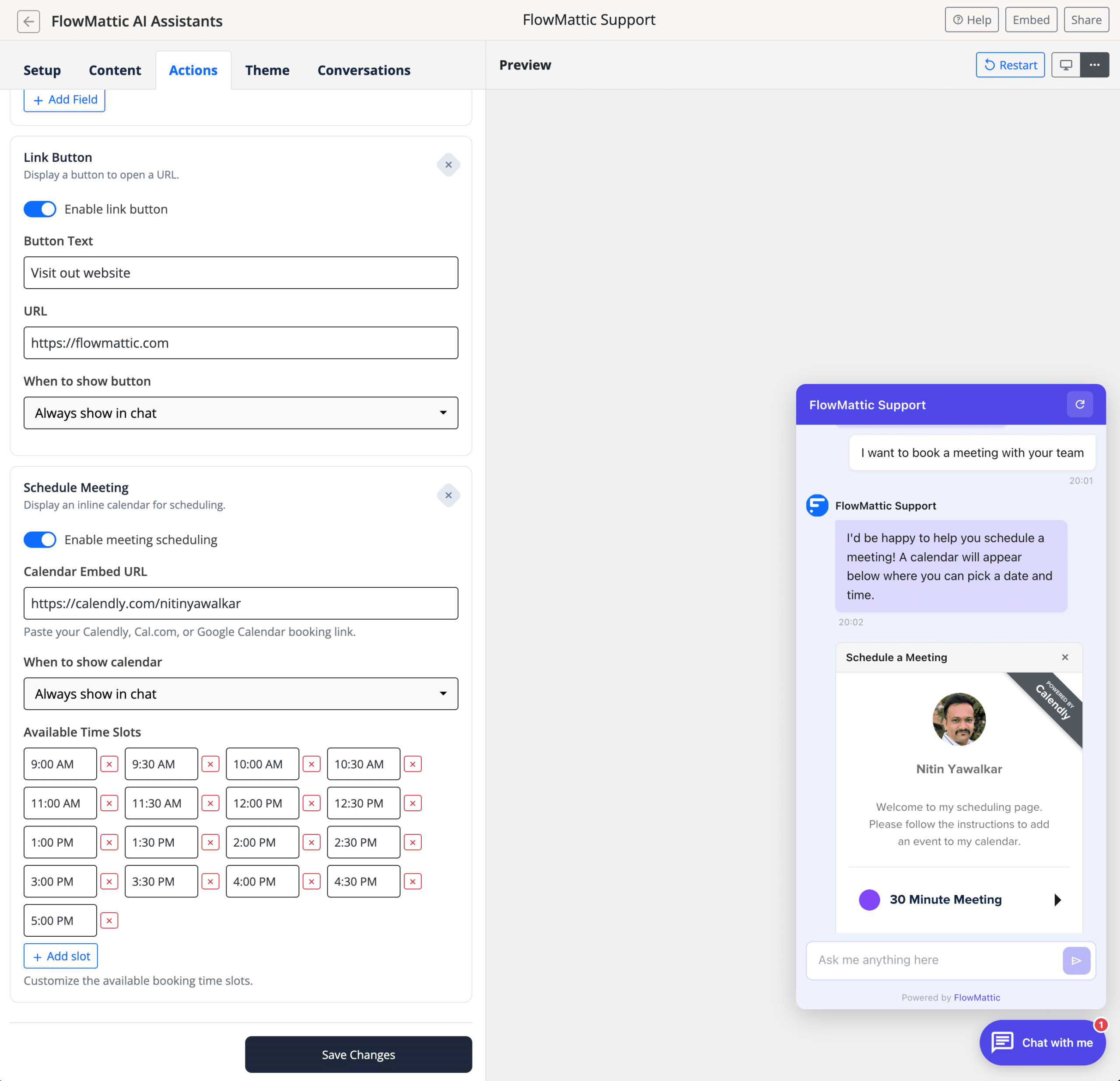 AI Assistants - link button and schedule meeting