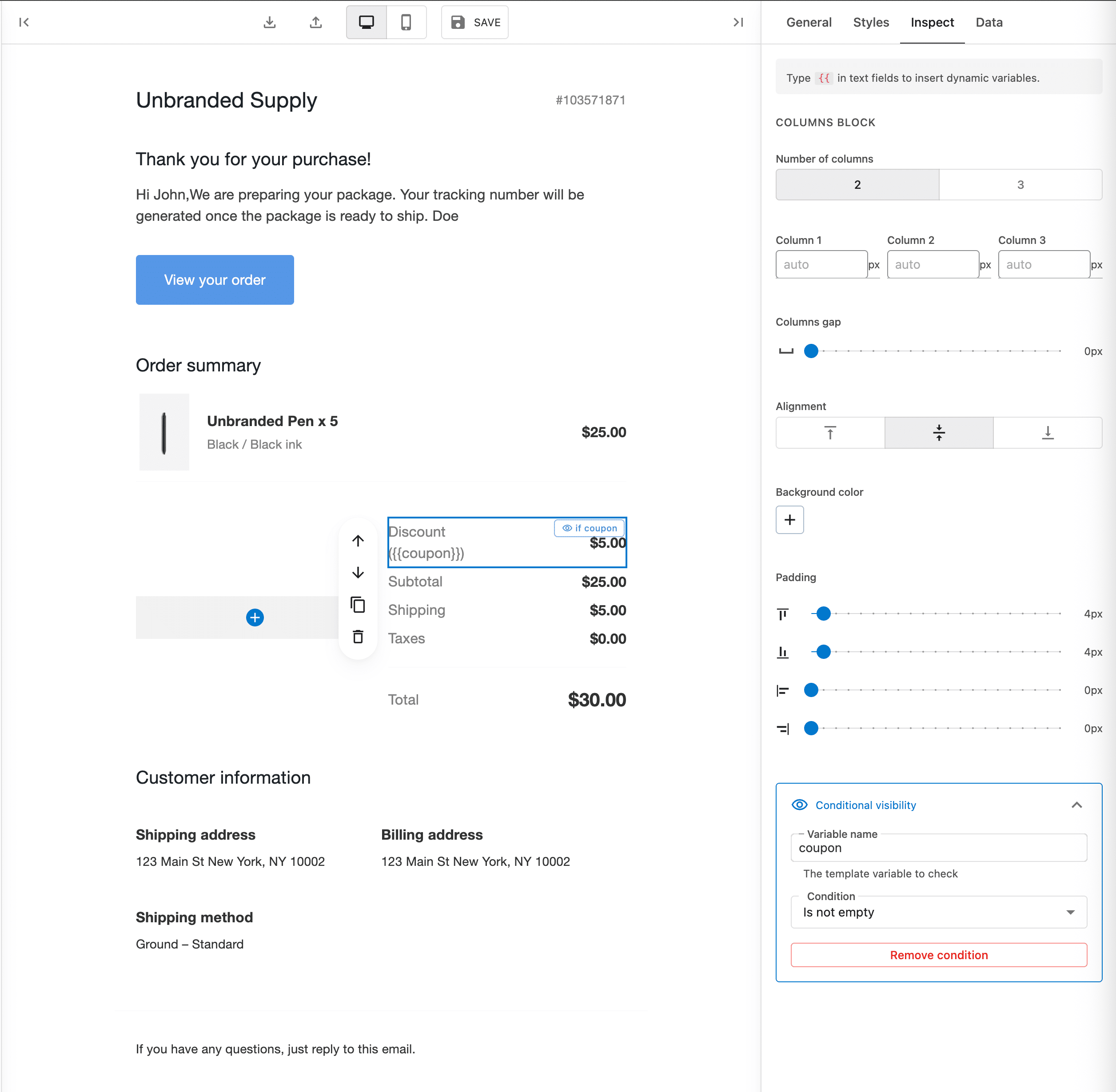 Email Templates - conditional visibility