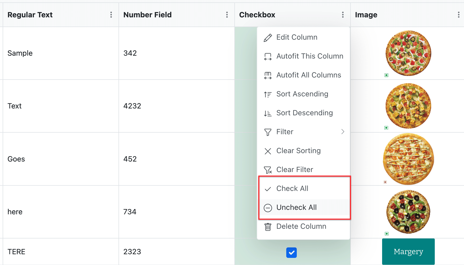 Tables - check and uncheck all