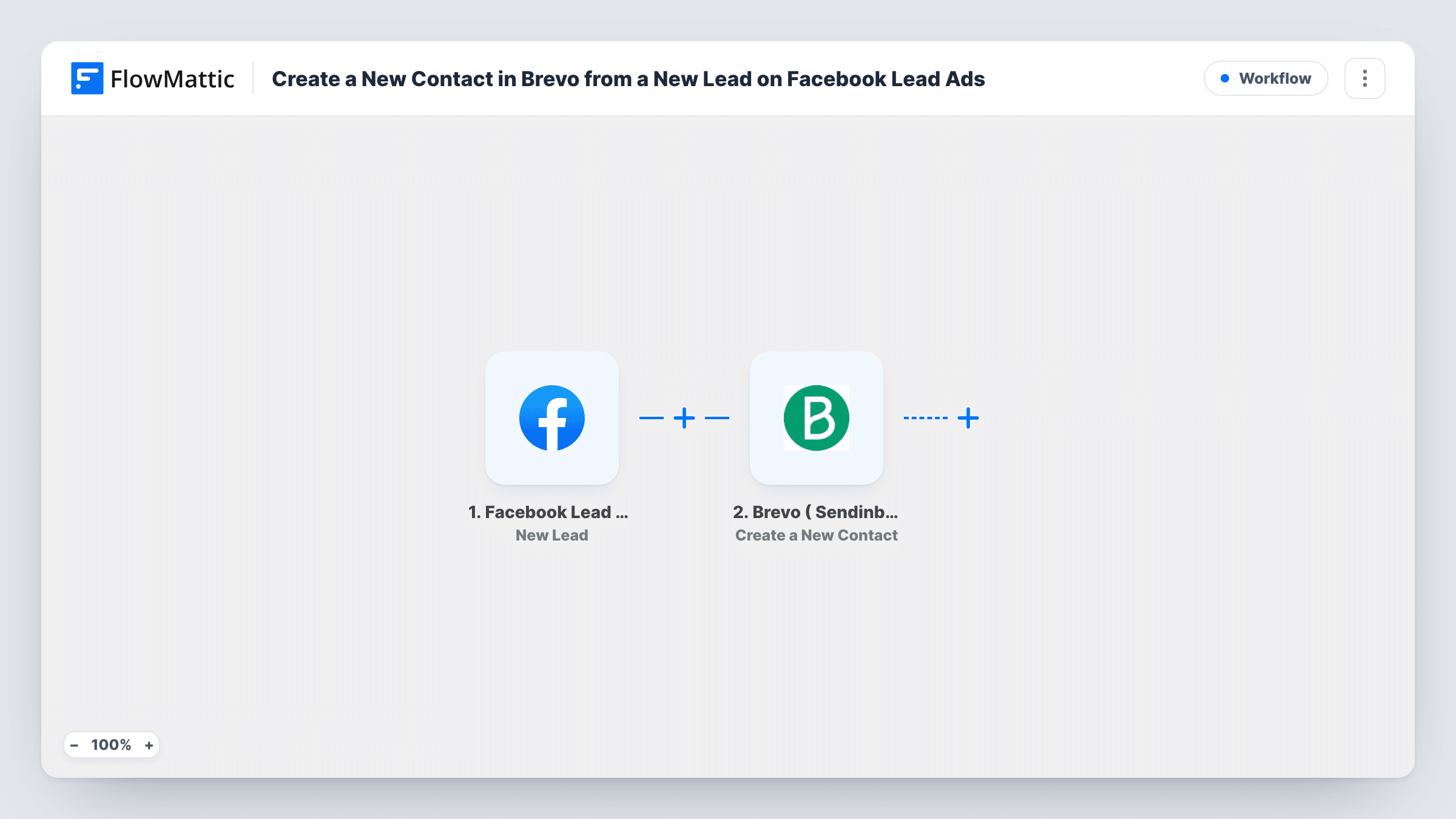 Create a New Contact in Brevo from a New Lead on Facebook Lead Ads workflow preview