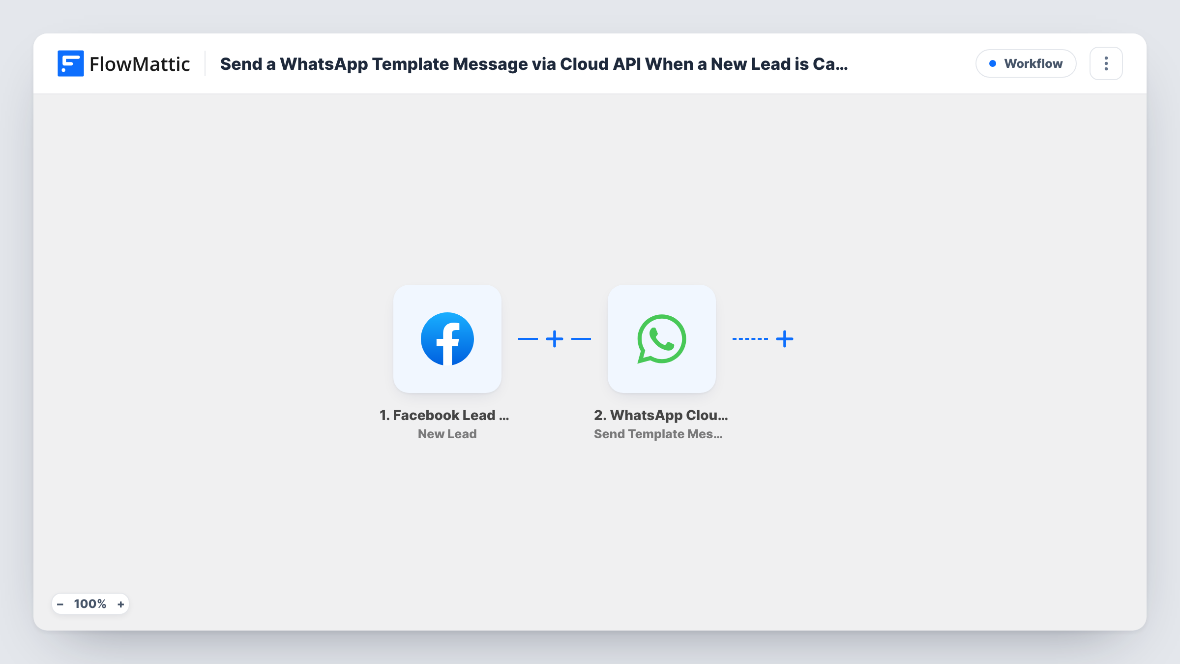 Send a WhatsApp Template Message via Cloud API When a New Lead is Captured through Facebook Lead Ads workflow preview