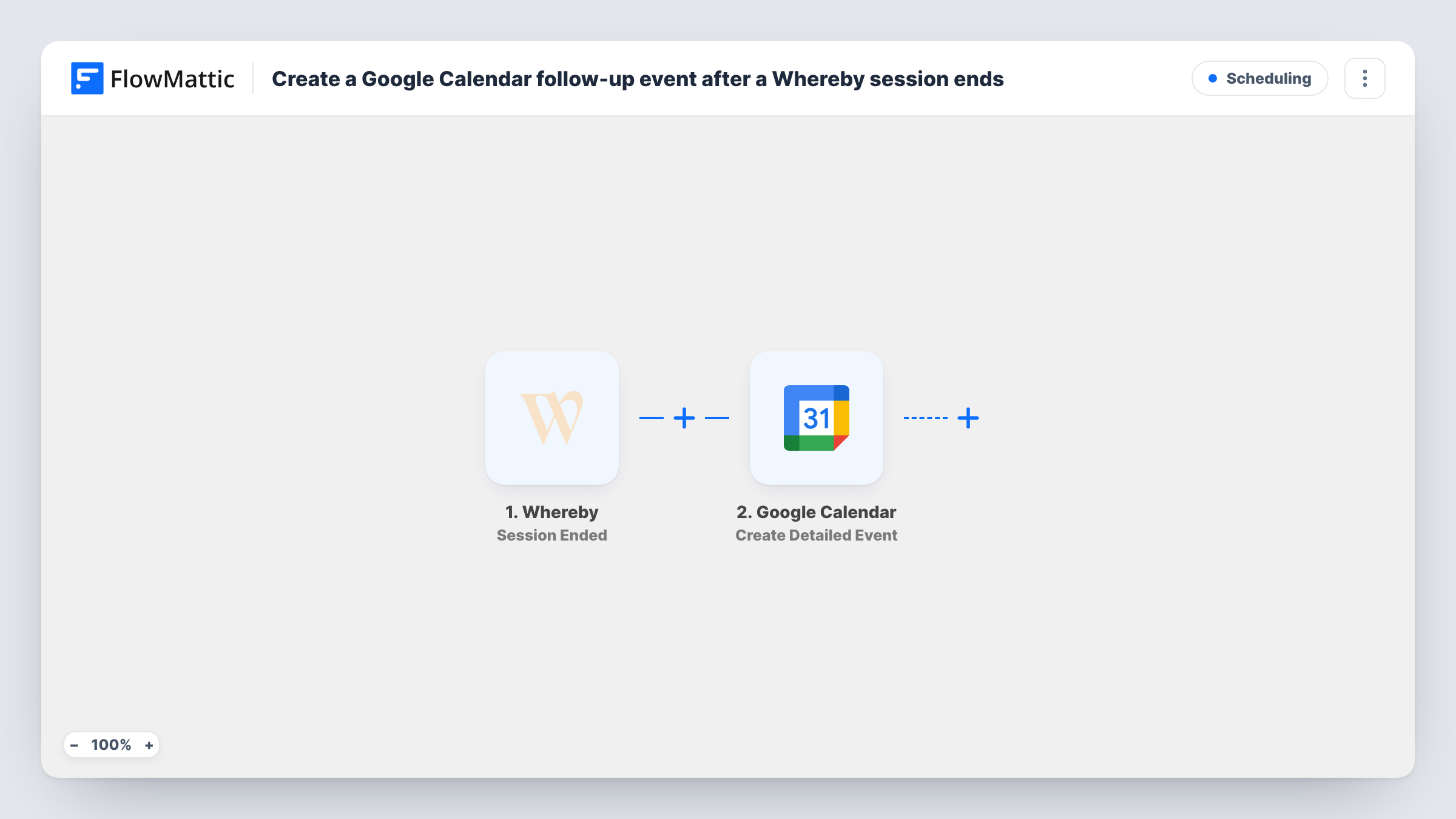 Create a Google Calendar follow-up event after a Whereby session ends