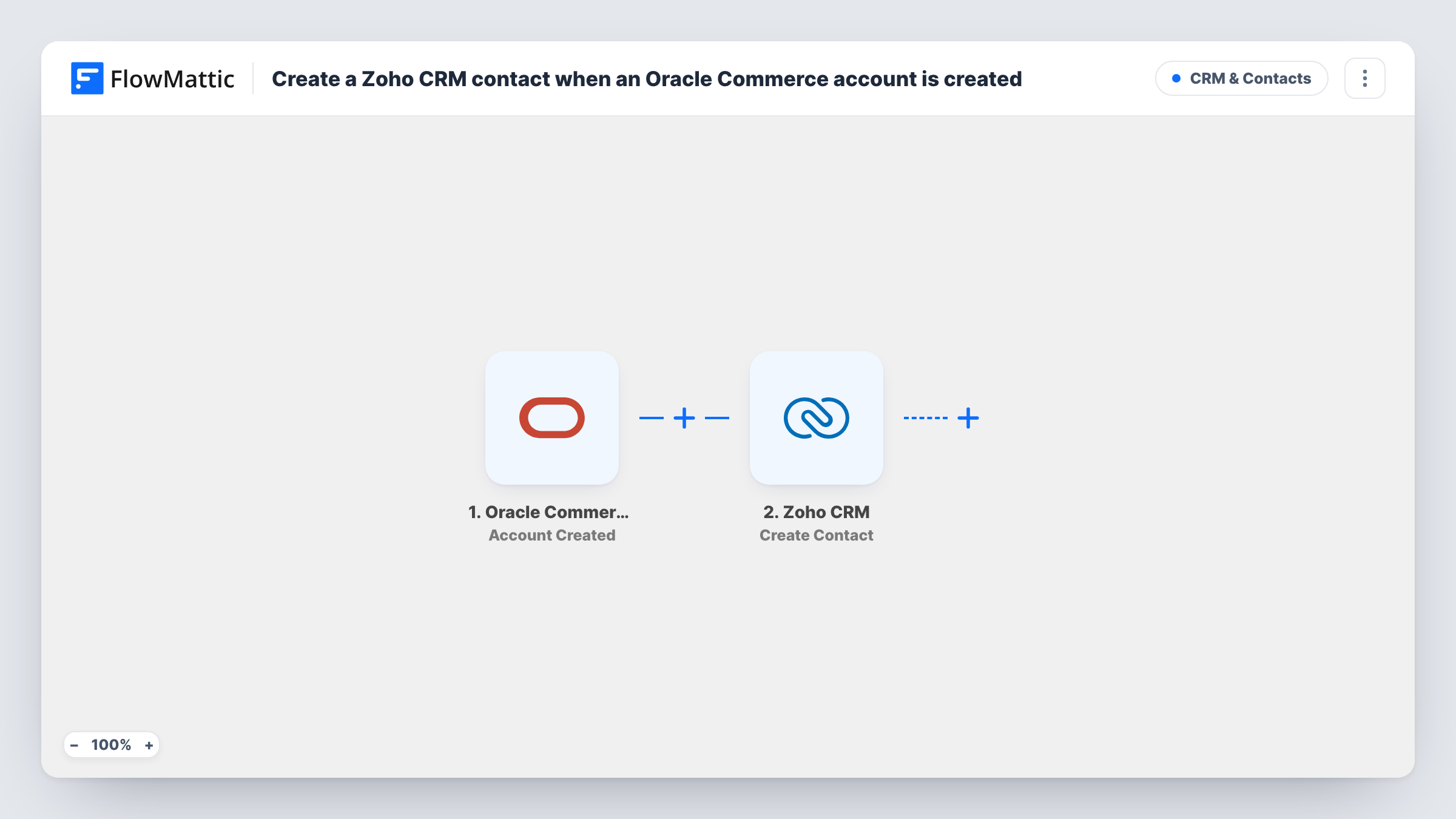 Create a Zoho CRM contact when an Oracle Commerce account is created
