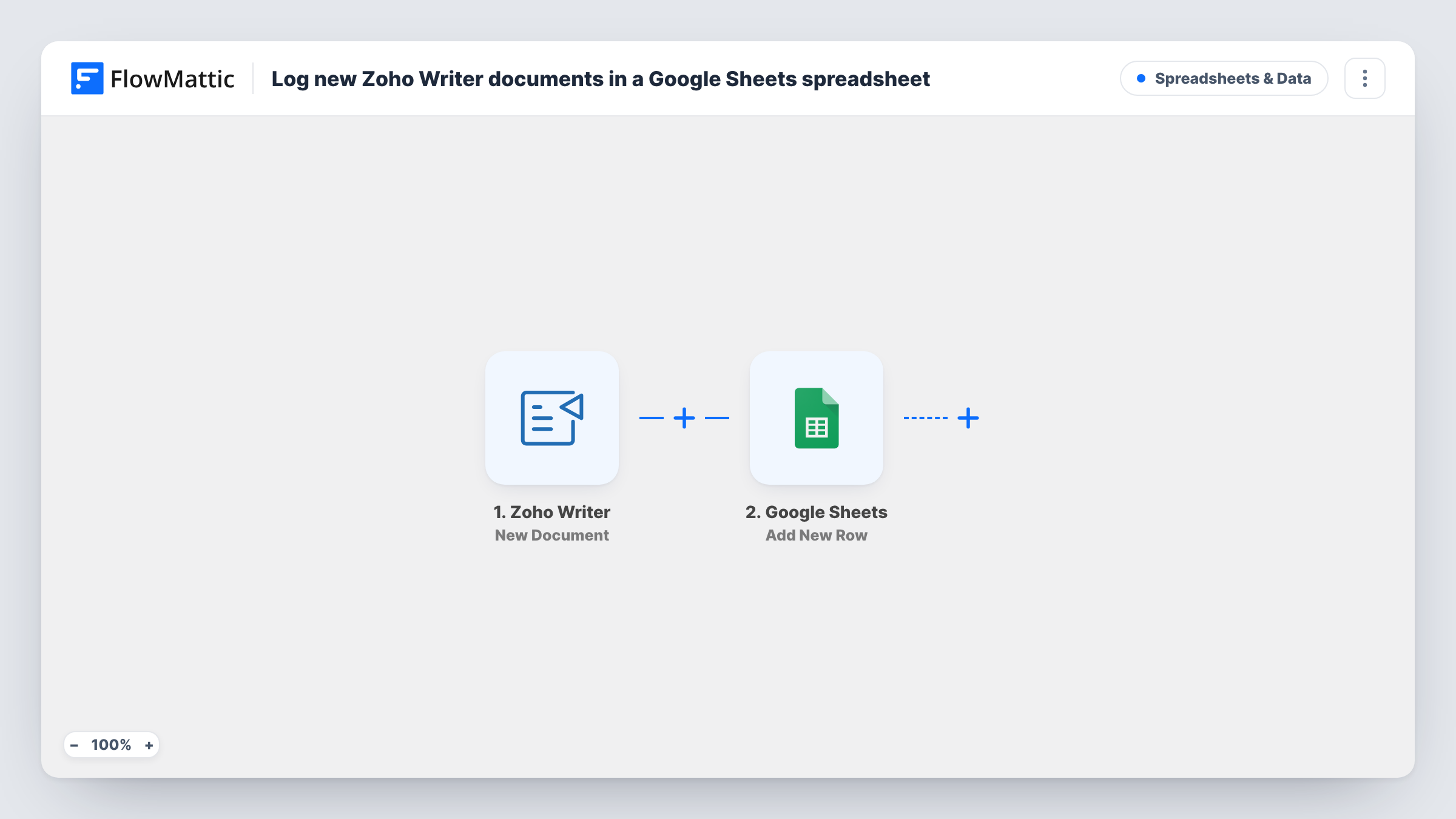 Log new Zoho Writer documents in a Google Sheets spreadsheet