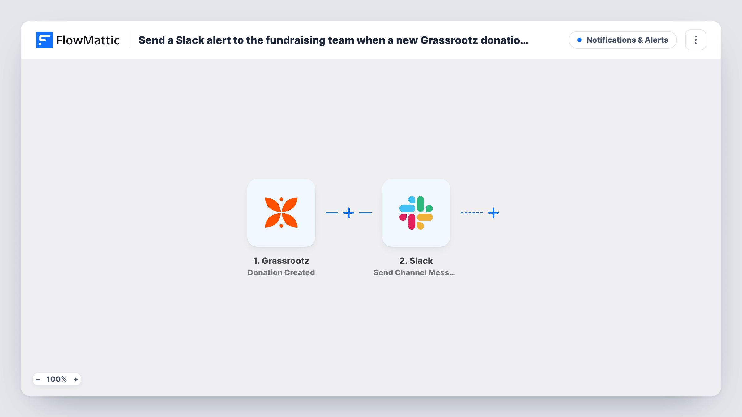 Send a Slack alert to the fundraising team when a new Grassrootz donation is created