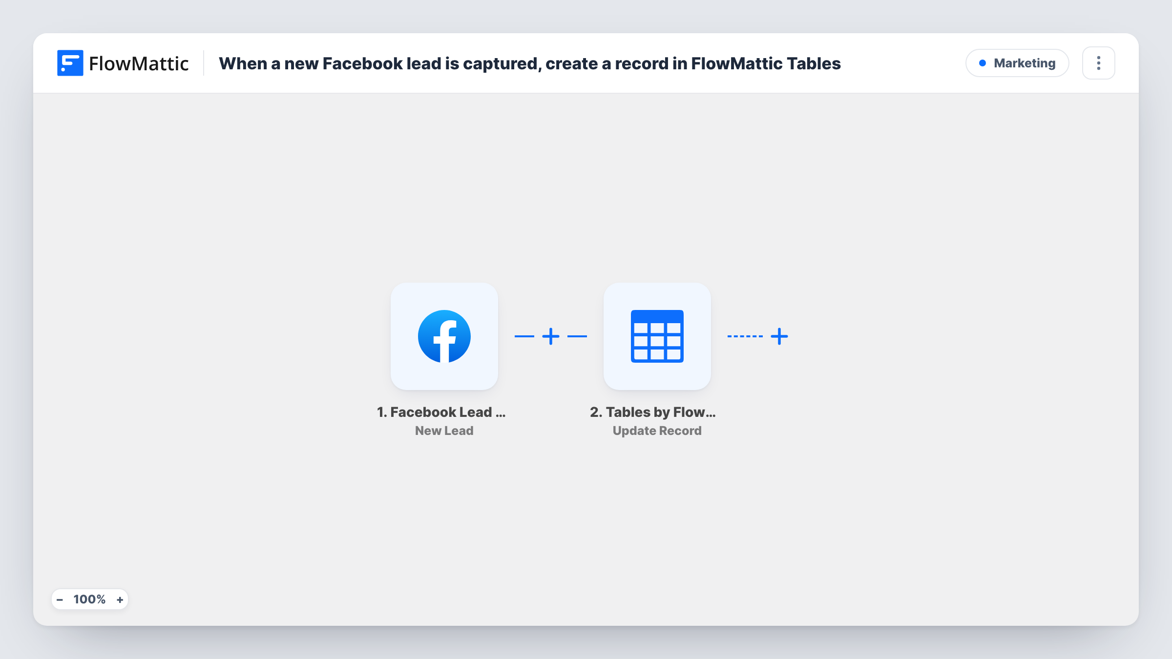 When a new Facebook lead is captured, create a record in FlowMattic Tables