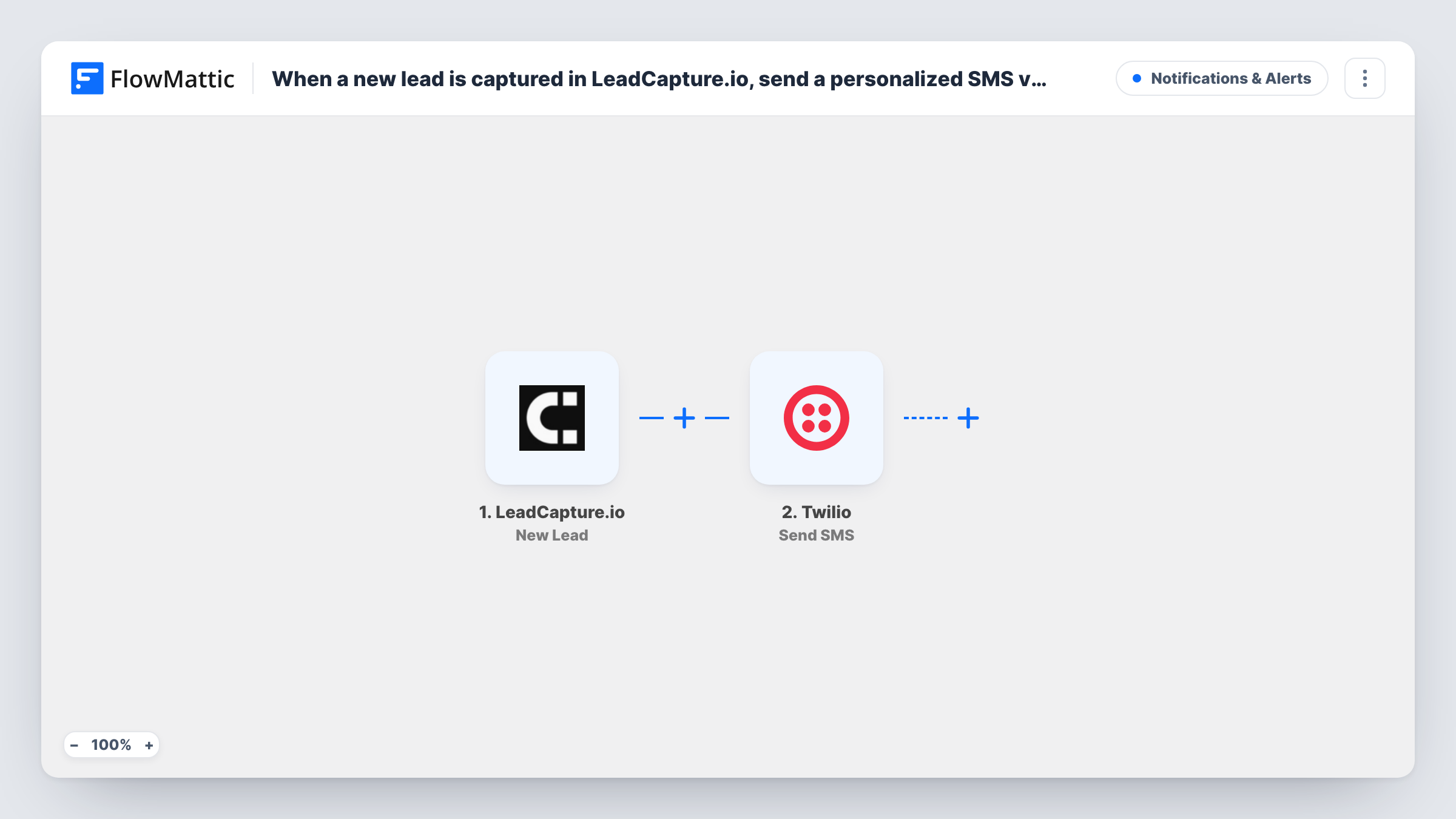 When a new lead is captured in LeadCapture.io, send a personalized SMS via Twilio