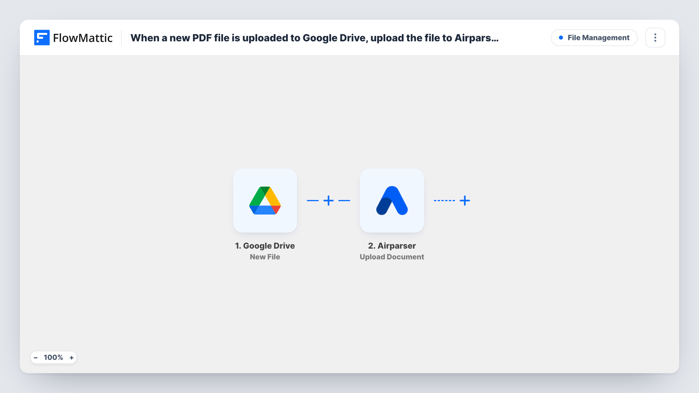 When a new PDF file is uploaded to Google Drive, upload the file to Airparser inbox