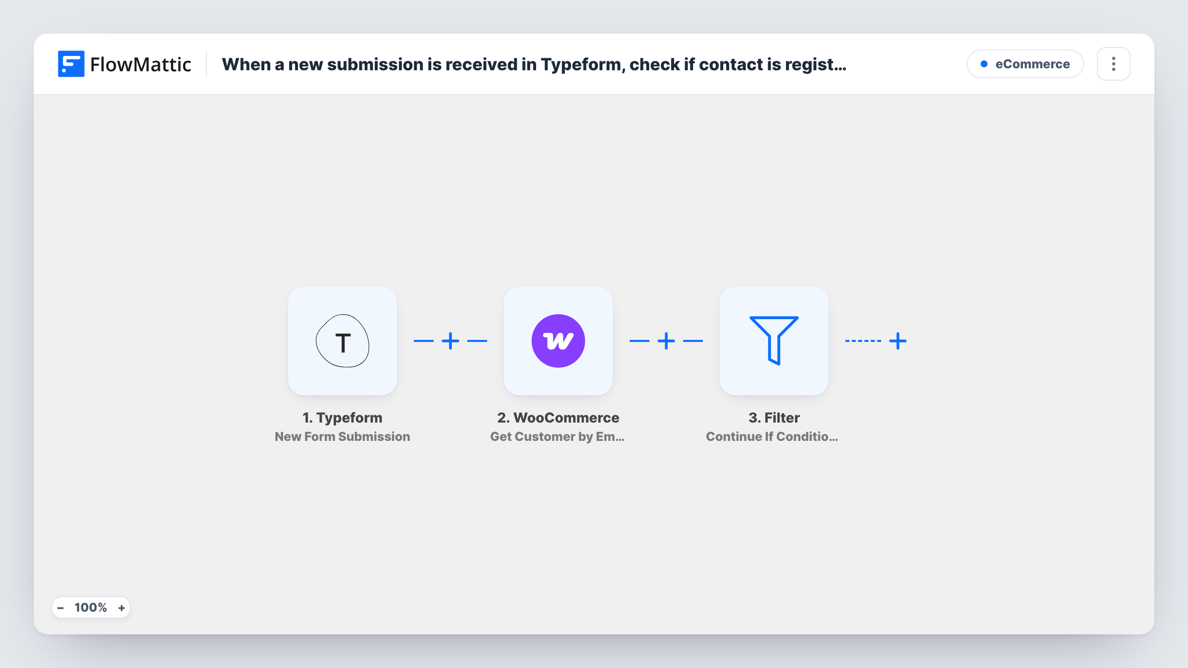 When a new submission is received in Typeform, check if contact is registered as customer in WooCommerce and create a new customer if not exists