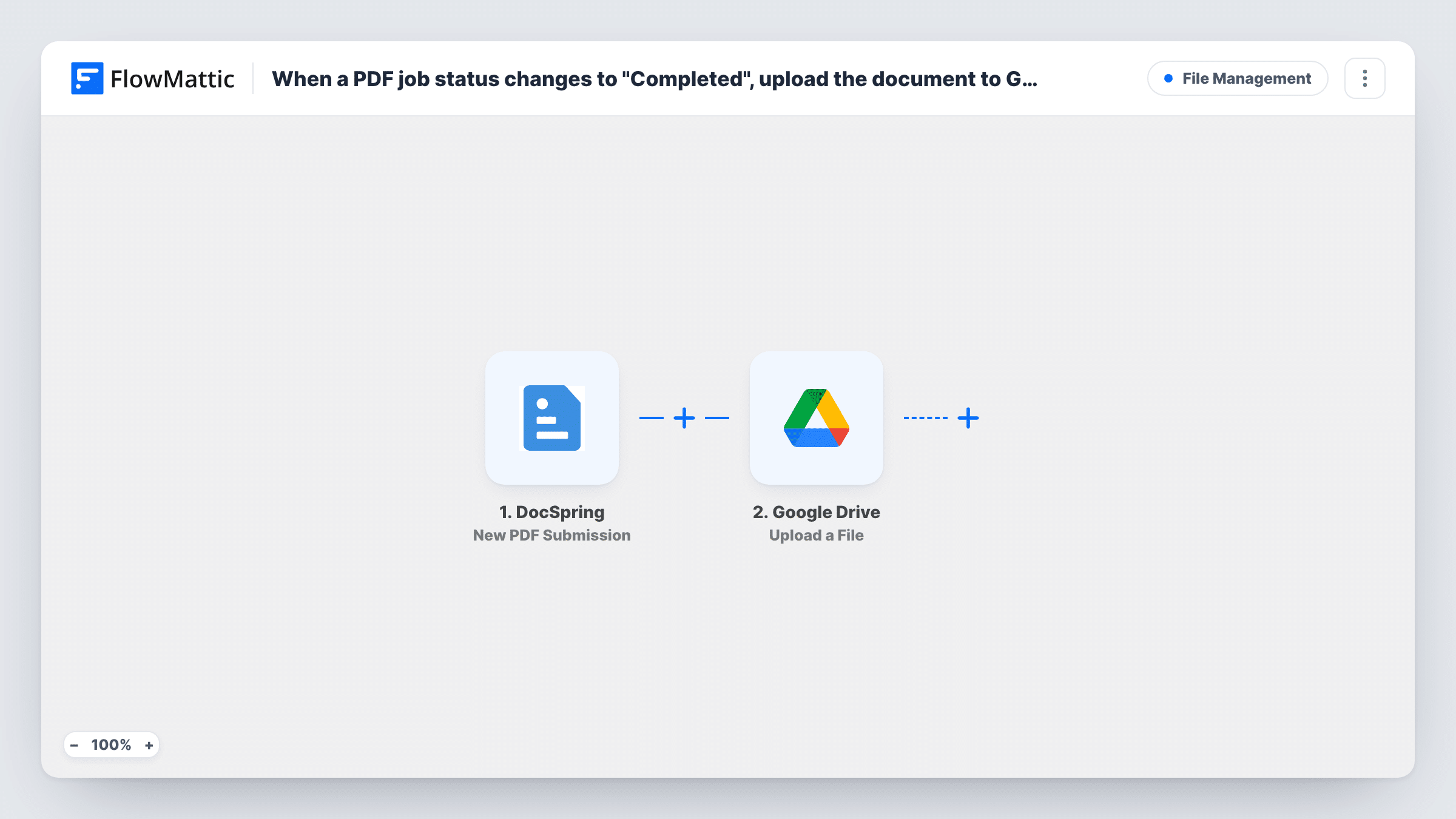 When a PDF job status changes to “Completed”, upload the document to Google Drive