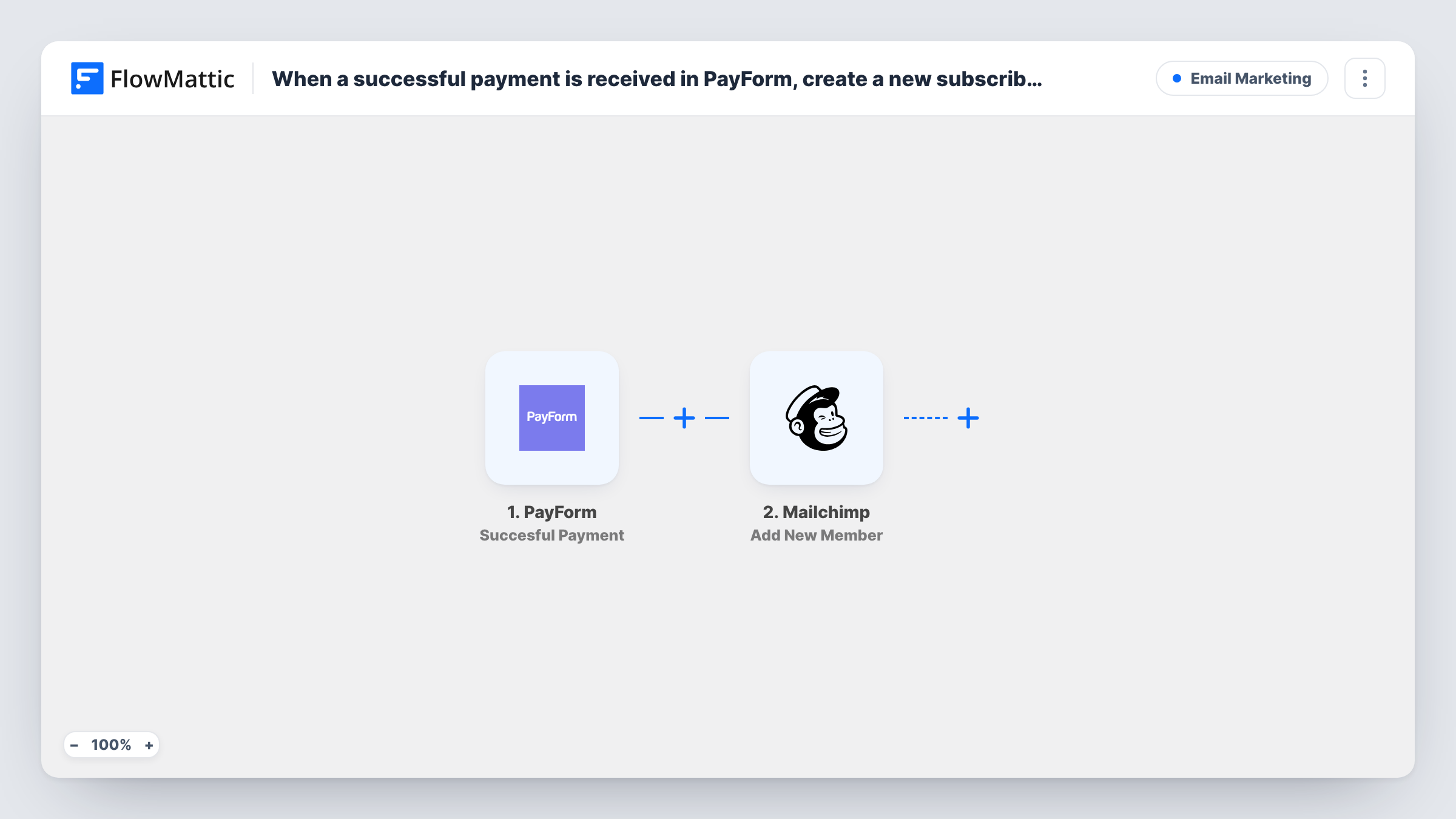 When a successful payment is received in PayForm, create a new subscriber in Mailchimp