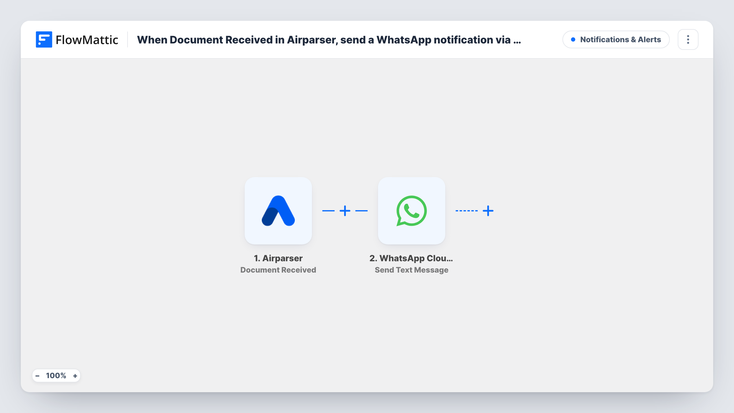 When Document Received in Airparser, send a WhatsApp notification via WhatsApp Cloud API