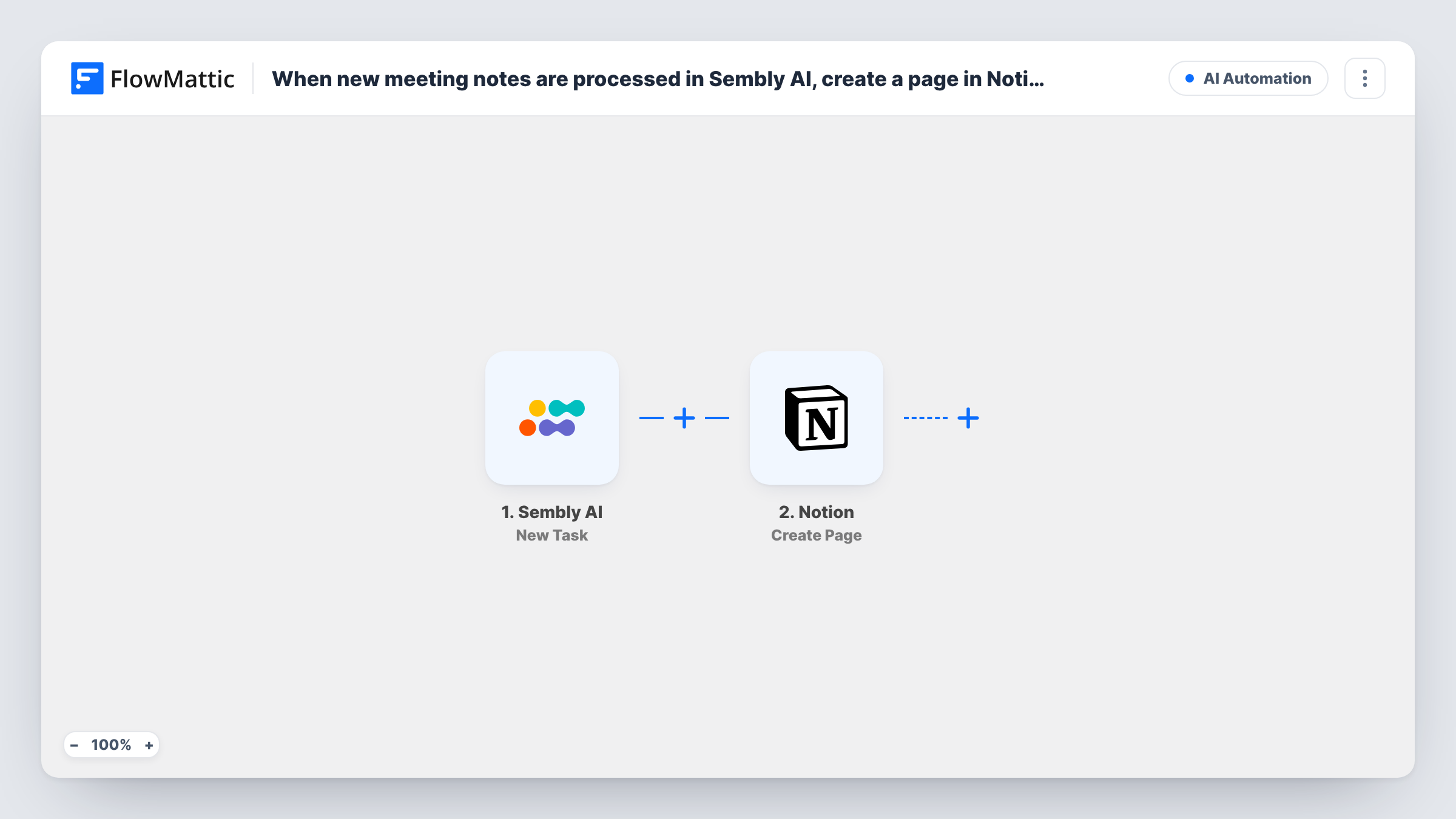 When new meeting notes are processed in Sembly AI, create a page in Notion