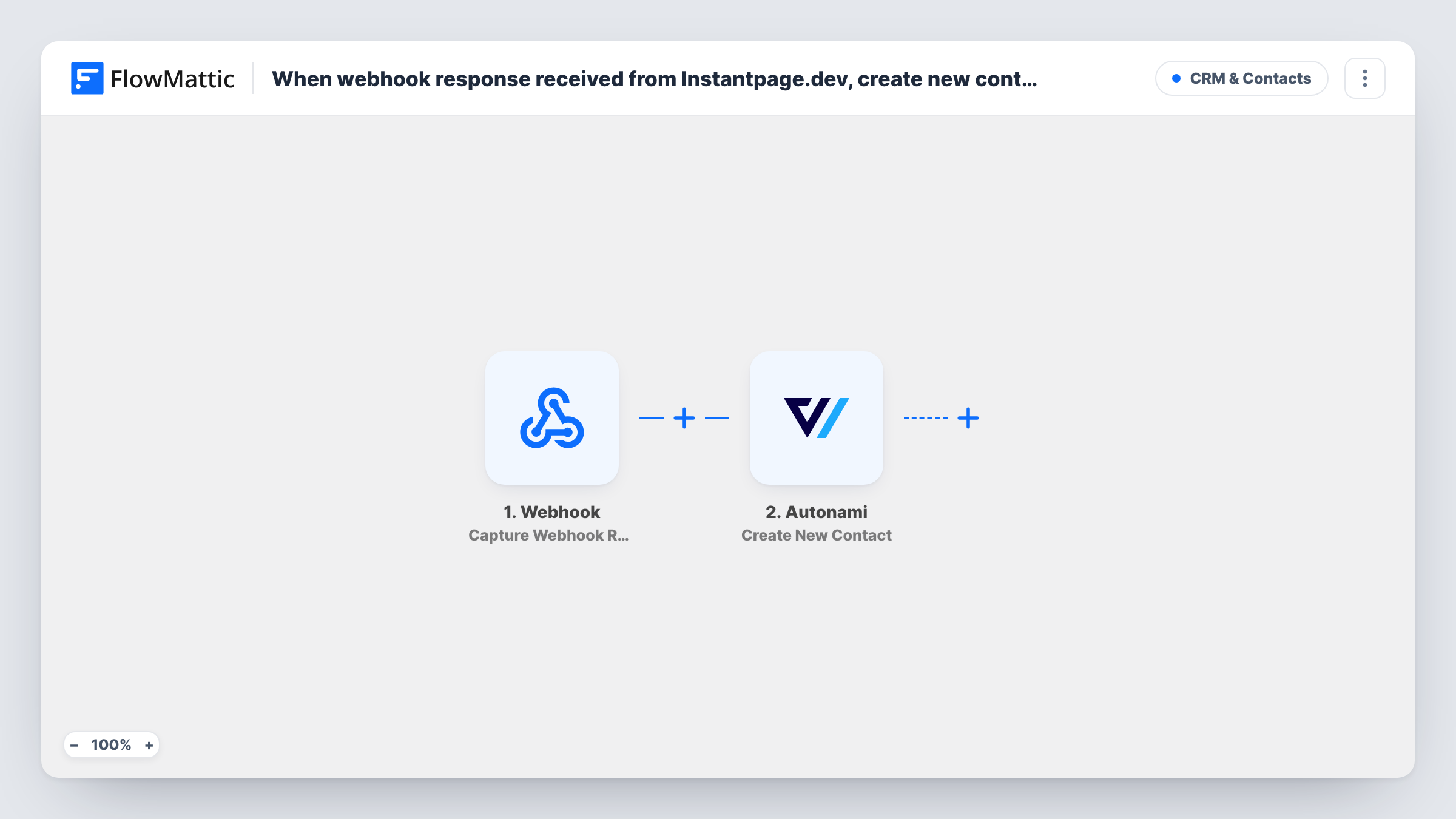 When webhook response received from Instantpage.dev, create new contact in FunnelKit Automations ( Autonami )
